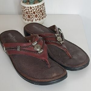 Minnetonka Dark Brown Leather Sandals with Metal Accents Size 10 Women's Boho
